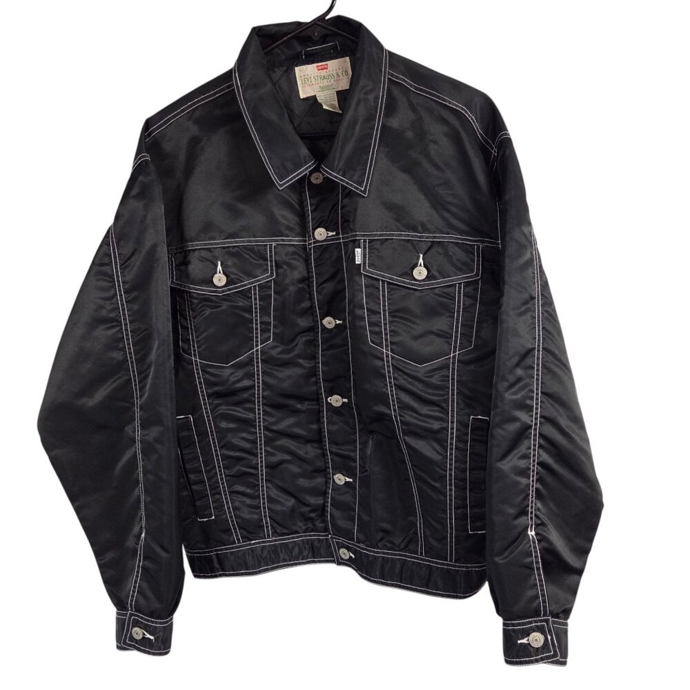 Levi's White Tag Nylon Trucker's Jacket Men Large Button Up Quilted Lining RARE